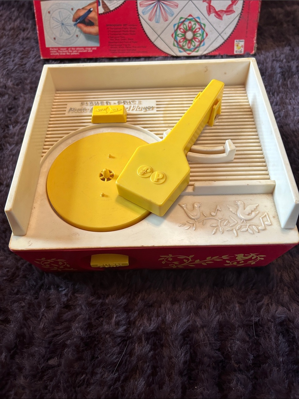 Vintage 1971 Fisher-Price Yellow and White Toy Record Player